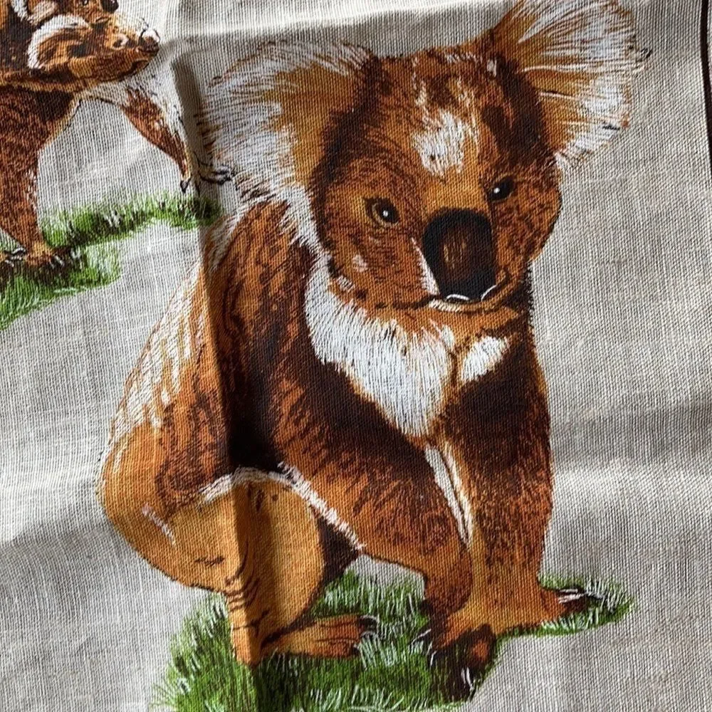 New Linen Australian hand printed  31x18” Koala images towel or wall hanging